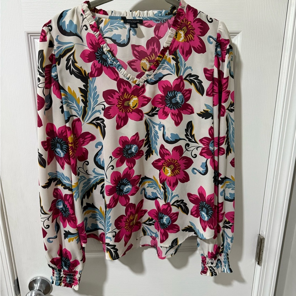 Ann Taylor Pink and Blue Floral Blouse